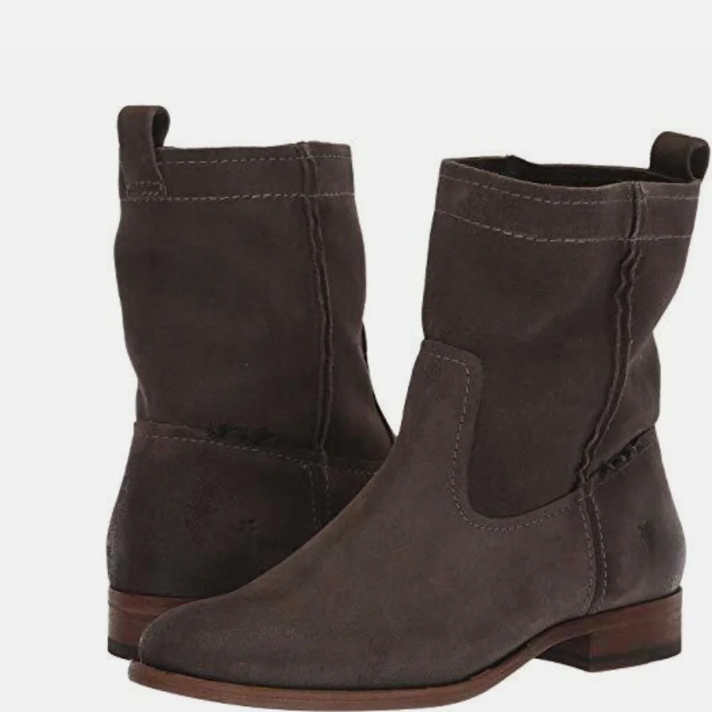 Frye Dark Brown Suede Cara Ankle Pull On Booties 9 - Picture 2 of 14